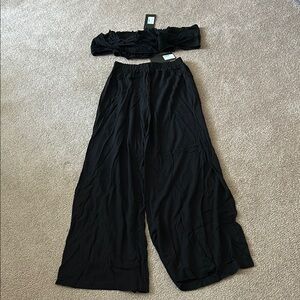 Black Swim Coverup with Flowing Palazzo Pants